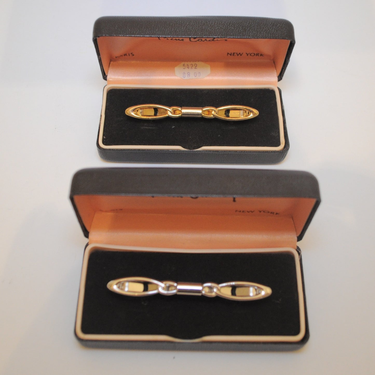 1950's PIERRE CARDIN COLLAR BARS GOLD + SILVER TIE CLIPS - LNF Shop - Pierre Cardin, Men's Jewelery, Montreal, Mile End