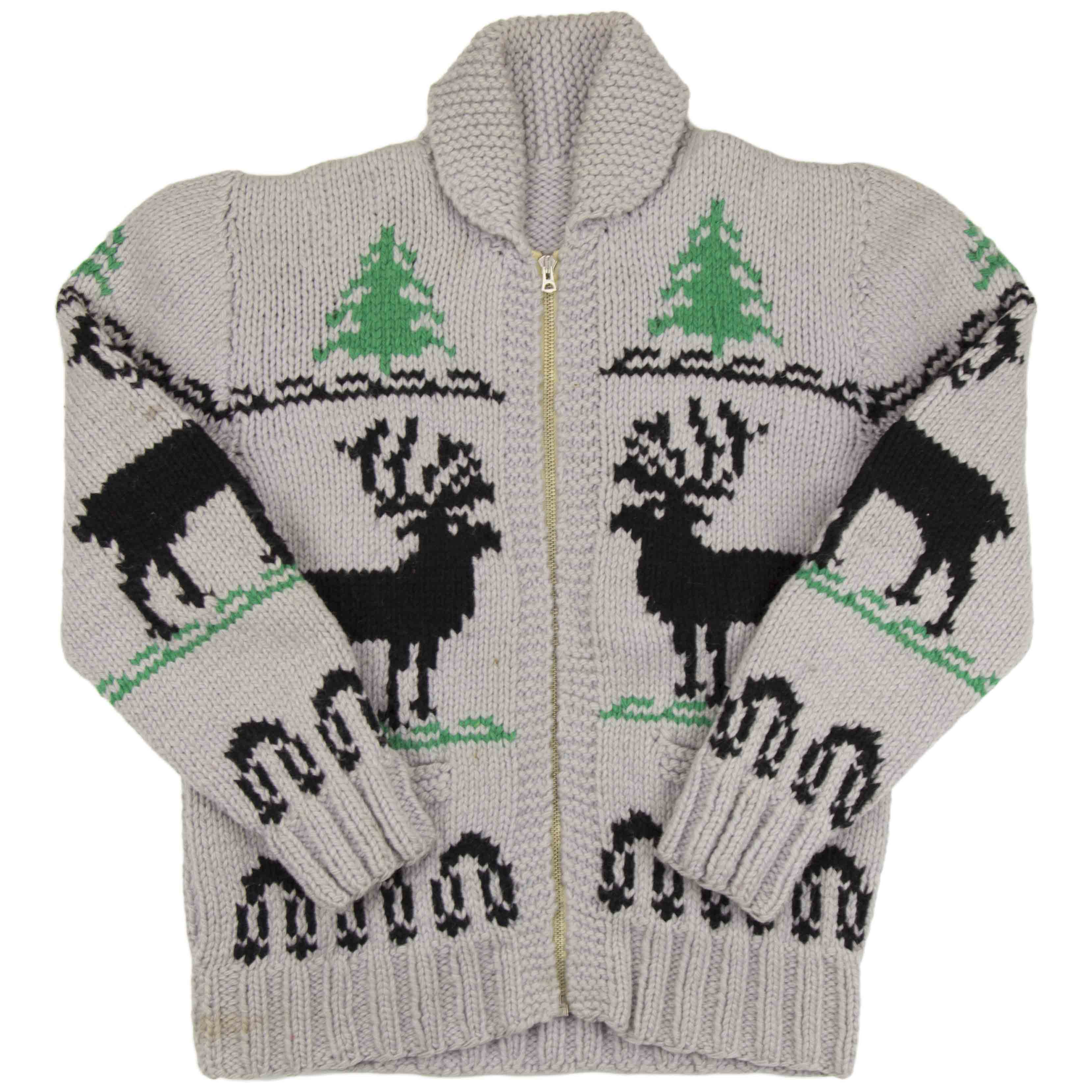 Light grey with black and green reindeer design vintage 60s